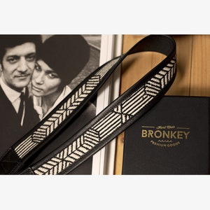 Adjustable Leather and Ethnic Fabric Camera Strap with Universal Attachment - DSLR, Canon, Nikon, Sony, Fujifilm, and More - BRONKEY