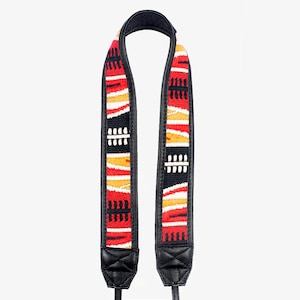 Adjustable Leather and Ethnic Fabric Camera Strap with Universal Attachment - DSLR, Canon, Nikon, Sony, Fujifilm, and More - BRONKEY