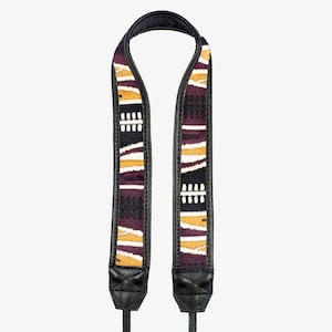 Adjustable Leather and Ethnic Fabric Camera Strap with Universal Attachment - DSLR, Canon, Nikon, Sony, Fujifilm, and More - BRONKEY