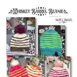 Whiskey Barrel Beanie | PDF Digital Download | Knitting Pattern | Digital Pattern | Hat | Toque | Women&#39;s Hat | Striped | Multi-colored