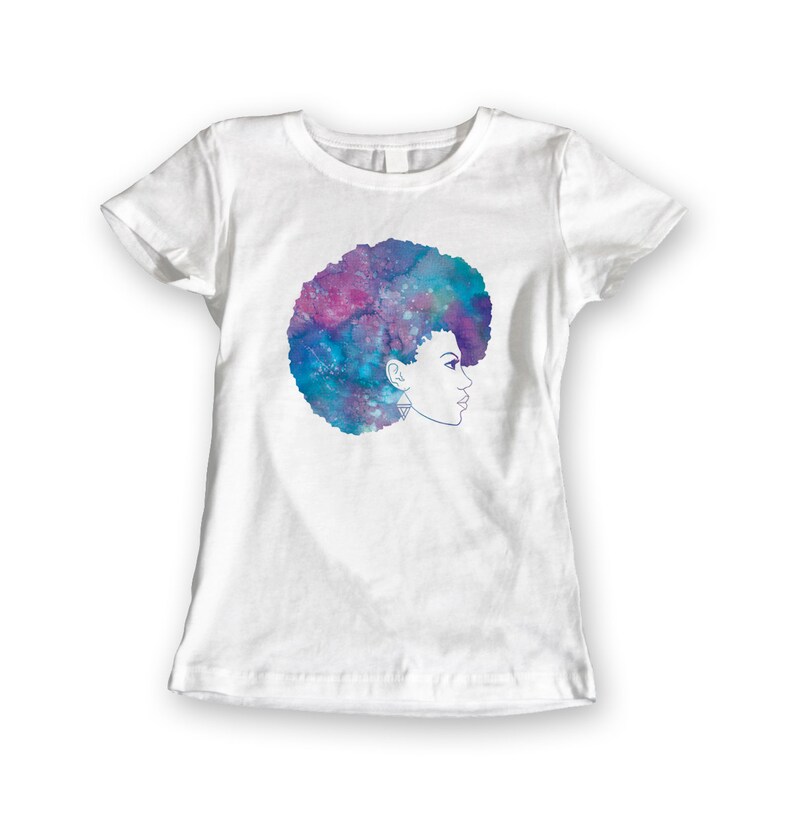 Blue Afro Watercolour T-shirt. Ladies Watercolor Purple Graphic Tee. 100% Cotton White Tshirt Womens Top. AfroPunk Art S,M,L,XL,XXL Boho 