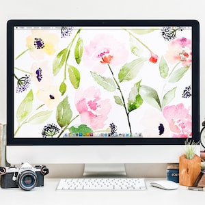 Floral Zoom Background - Fonds d’écran de bureau pour ordinateur ou Ipad - Illustration d’aquarelle - Instant Download Screensaver Pattern Painting