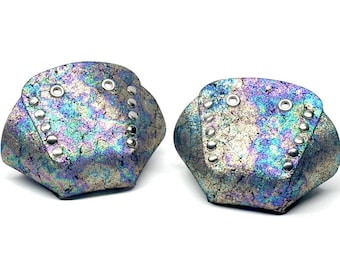 Magical Mystery Toe Caps! Iridescent Oil Slick Glitter Suede / Toe Guards (Pair) by ROLLERSTUFF