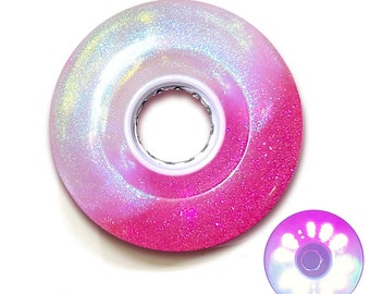 LUMINOUS Pink & White Glitter Light Up Roller Skate Wheels, Set of 4