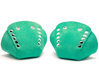 Green Suede Roller Skate Toe Caps / Toe Guards, Moxi Green Apple Shade (Pair) by ROLLERSTUFF