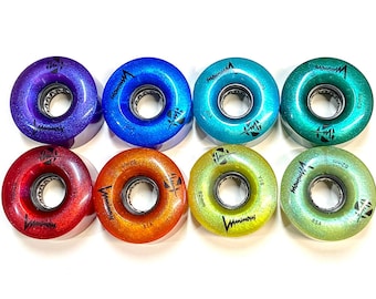 85A RAINBOW SET Professionally Dyed Luminous Light Up Roller Skate Wheels, Set of 8