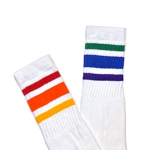Rainbow Left / Right Stripe Knee High Skate Socks / Tube Socks
