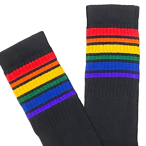 Thigh High Rainbow Stripes on Black Skate Socks / Tube Socks Etsy