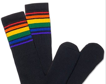 White Double Rainbow Stripe Thigh High Skate Socks / Tube - Etsy