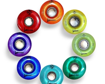 100A RAINBOW SET Professionally Dyed Luminous Light Up Roller Skate Wheels, Set of 8