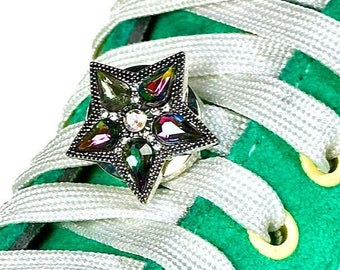 Snap Charms: Iridescent Star Flower, Interchangeable Shoelace Charm & Roller Skate Accessory
