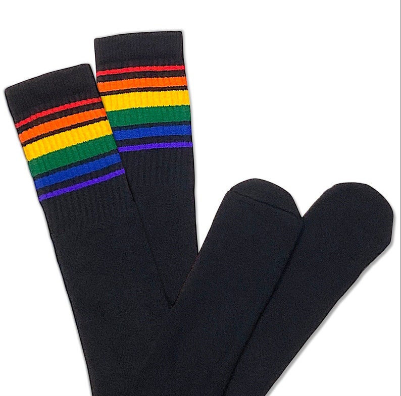 Thigh High Rainbow Stripes on Black Skate Socks / Tube Socks Etsy