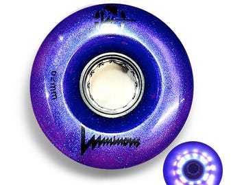 85A Purple Glitter Professionally Dyed Luminous Light Up Roller Skate Wheels, Set of 4