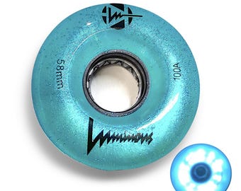 100A Aqua Glitter Professionally Dyed Luminous Light Up Roller Skate Wheels, Set of 4