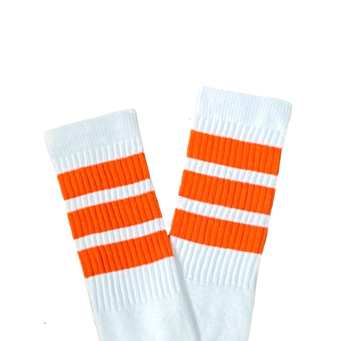 Retro Stripe Knee High Tube Socks White With Orange Stripes Etsy