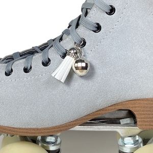 Disco Ball + Tassel Shoelace Charm Roller Skate Accessory, White