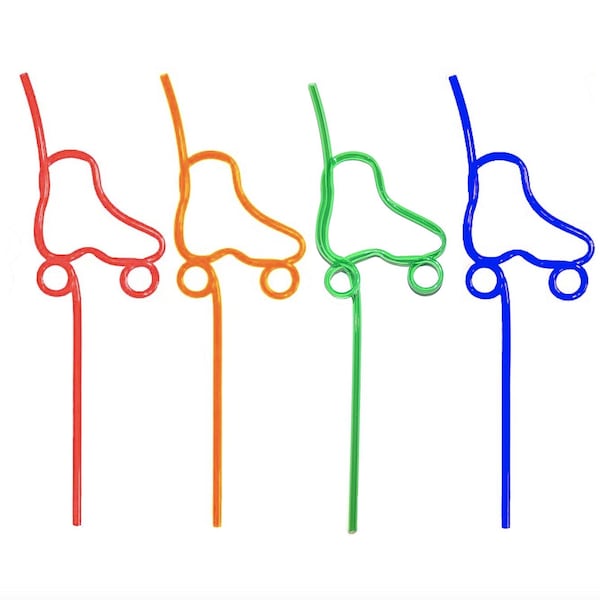 Roller Skate Crazy Straws! Reusable, Pack of 4 Assorted Colors