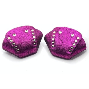 Fuchsia Pink Glitter Suede Roller Skate Toe Caps / Toe Guards (Pair) by ROLLERSTUFF