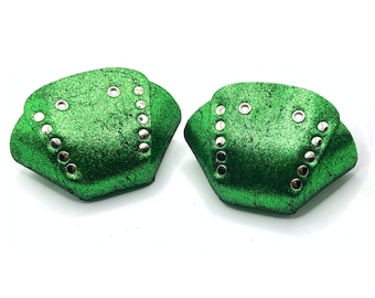 Green Glitter Suede Roller Skate Toe Caps / Toe Guards (Pair) by ROLLERSTUFF