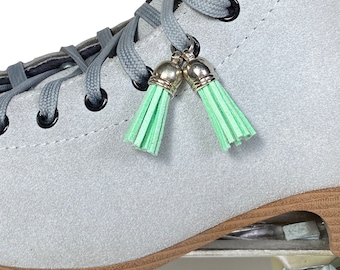 Suede Tassel Shoelace Charm Roller Skate Accessory, Mint Green