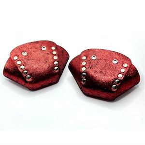 Red Glitter Suede Roller Skate Toe Caps / Toe Guards (Pair) by ROLLERSTUFF