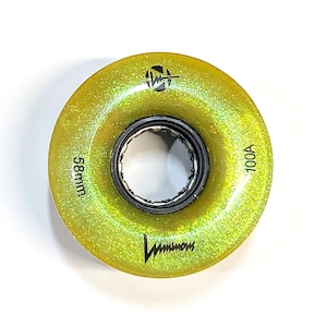 100A YELLOW Glitter Professionally Dyed Luminous Light Up Roller Skate Wheels, Set of 4