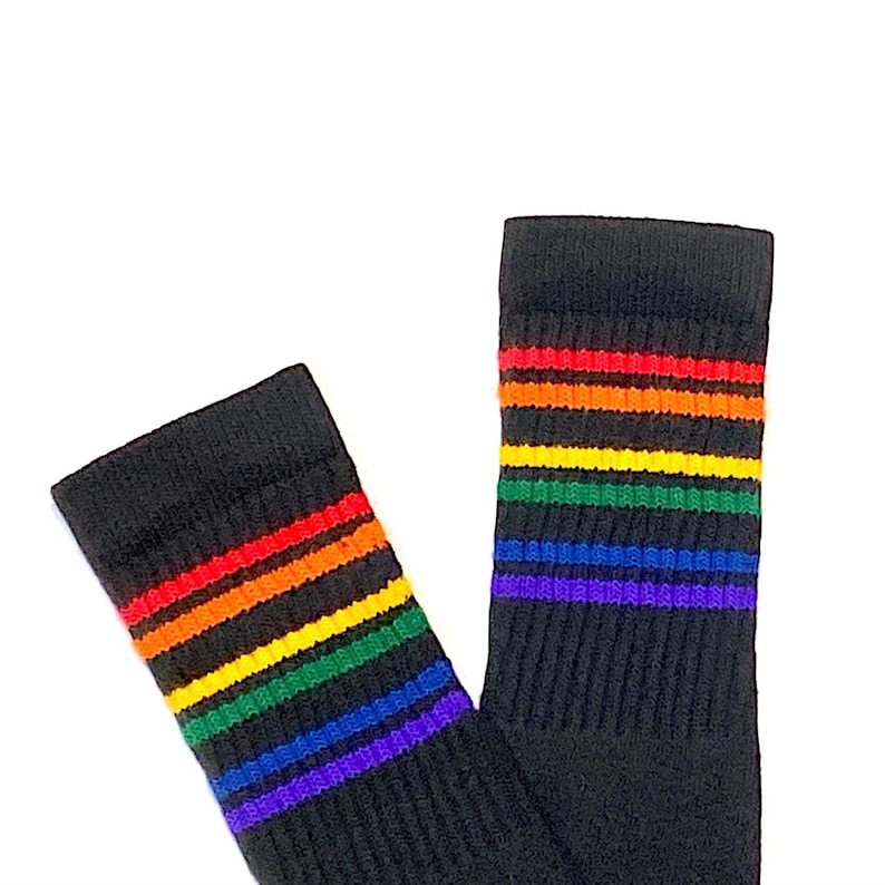 Black Rainbow Stripe Under the Knee Skate Socks / Tube Socks 