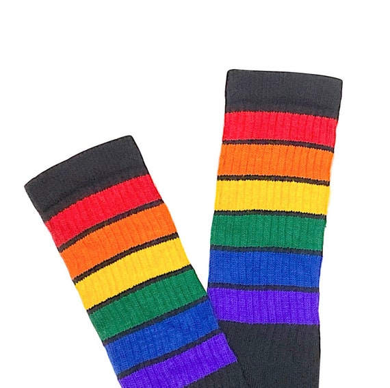 micrófono Modernización carga Rainbow Fat Stripe en calcetines de skate altos de rodilla - Etsy México
