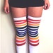 White Double Rainbow Stripe Thigh High Skate Socks / Tube Socks 