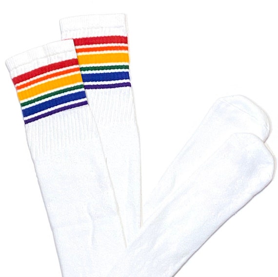 White Rainbow Stripe Thigh High Skate 