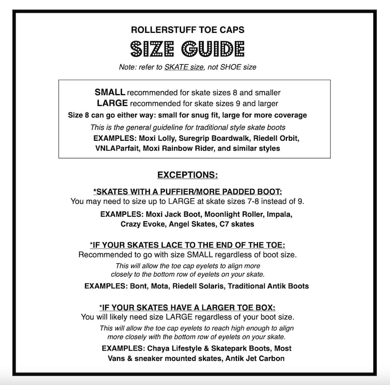 Może przedstawiać: Przewodnik po rozmiarach nakładek na palce do rolek. Przewodnik wyjaśnia, jak wybrać odpowiedni rozmiar nakładki na palce w zależności od rozmiaru rolek i rodzaju but&oacute;w, kt&oacute;re posiadasz. Zawiera przykłady popularnych marek i modeli rolek.