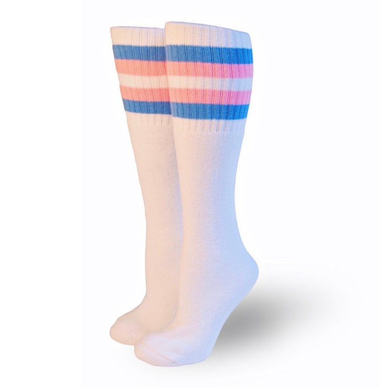 Pastel Pink & Blue Stripe Knee High Tube Socks Etsy