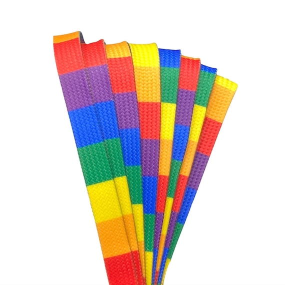 Rainbow Block Derby Laces Waxed Roller Skate Laces Shoe Laces, Pair