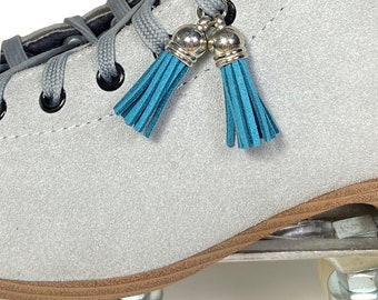 Suede Tassel Shoelace Charm Roller Skate Accessory, Jade Teal