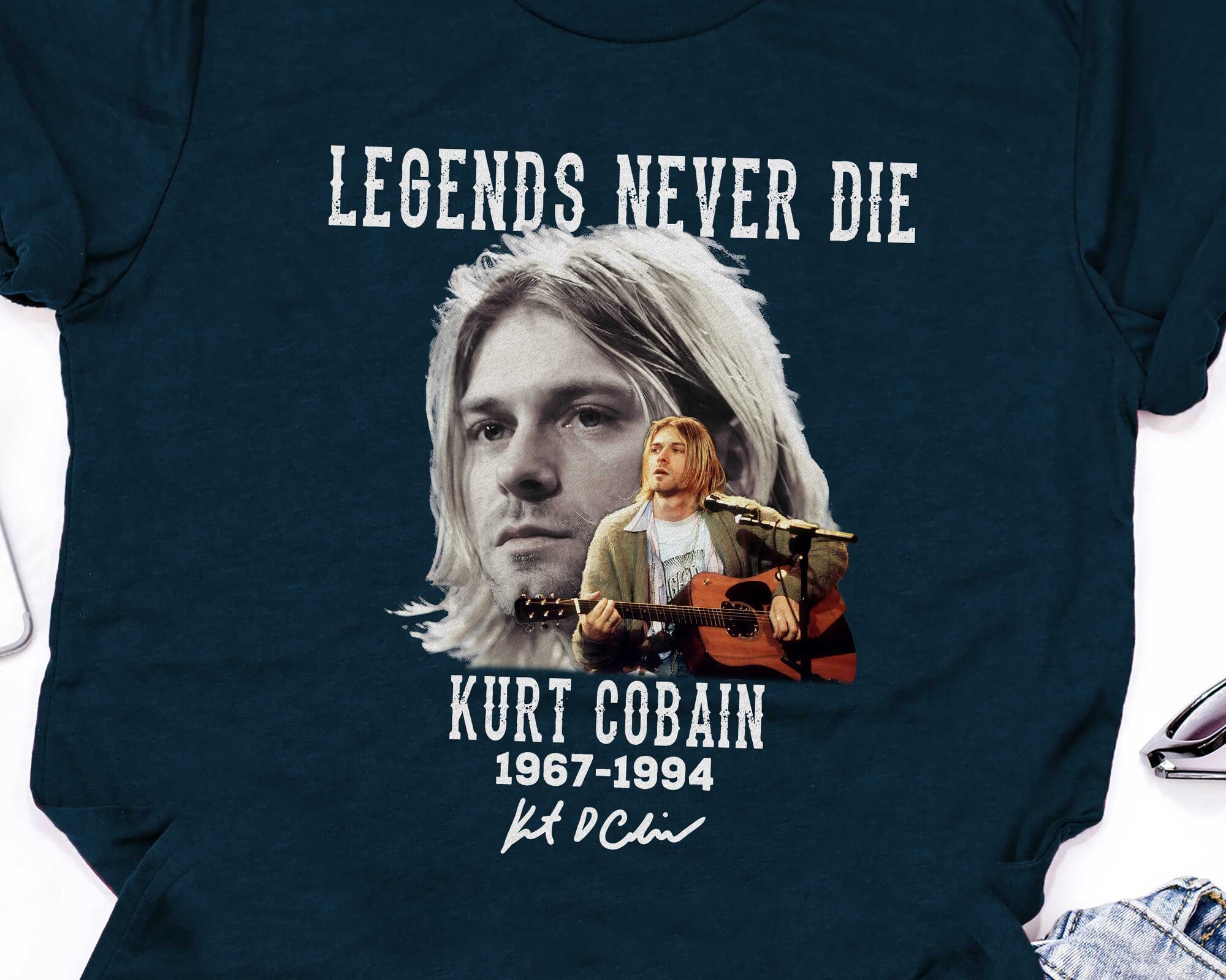 legend never die kurt cobain 1967-1994, kurt cobain face shirt