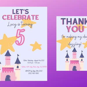 Digital Princess Invitation and Thank You, Editable Princess Castle Invitation, Birthday Invite, Princess Birthday Digital Bundle