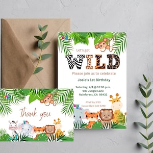 Jungle Birthday Digital Invitation and Thank You, Birthday Invitation Evite, Editable Jungle Safari Birthday Digital, Safari Thank You