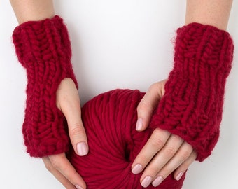 Fingerless gloves - Wool knitted arm warmers - Womens fingerless mittens - Winter knit hand warmers