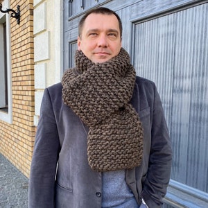 Mens chunky knit brown scarf on SALE Hand knit wool scarf Winter scarves Gifts for men image 1
