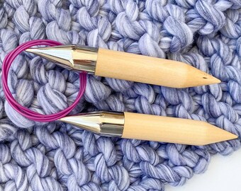 25mm knitting needles - KNIT PRO Basix Wood Fixed  circular knitting needles. Giant knitting needles US 50. Big Wooden Knit Needles.