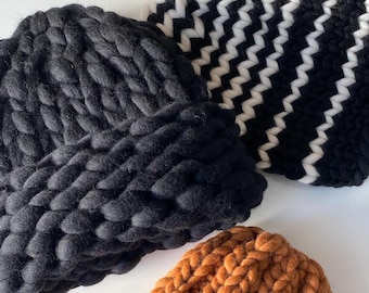 Chunky knit winter hat for men - Wool mens beanie - Heavy oversized beanie - Gift for him