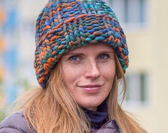 Bunte Wolle gestrickte Beanie - Winter-Mütze