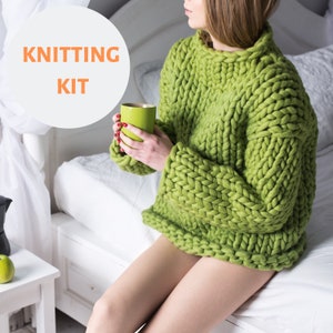 Chunky sweater knitting kit - Giant knitted sweater DIY kit - Knitting gifts for her - Craft kit for adults