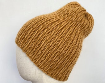 Womens knit beanie - Knitted no cuff beanie - Streetwear beanie - Ladies ribbed merino wool beanie hat