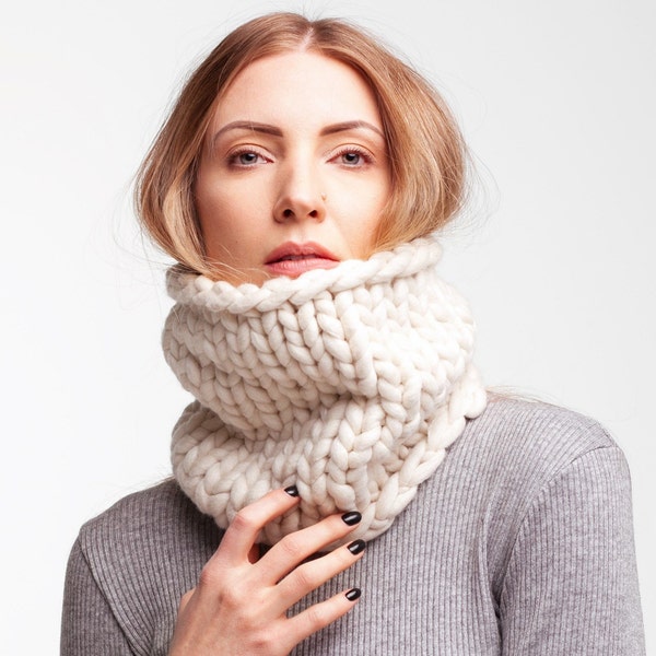 Tour de cou en laine pour femme - Tour de cou en tricot - Écharpe à une boucle pour femme - Écharpe en maille épaisse - Capuche tricotée à la main - Snoods pour femme