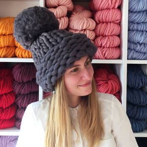 Chunky knit beanie hat with giant pom pom Large winter knitted wool hat Oversized hat for women Christmas gift image 4