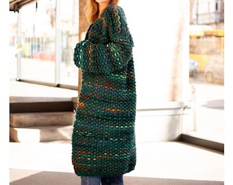 Long chunky knit cardigan, Oversized merino wool coatigan in 80+ colors