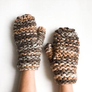 Hand knit mittens Chunky wool mittens womens Winter adult warm mittens Handmade gifts image 2