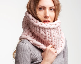 Écharpe cache-cou en laine mérinos - Écharpe infinity géante - Capuche en grosse maille - Snood écharpe en grosses mailles pour femme - Écharpe à capuche surdimensionnée