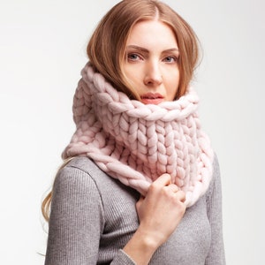 Merino wool neck warmer scarf Giant infinity scarf Chunky knit cowl Chunky knitted snood scarf for women Oversized cowl scarf image 1